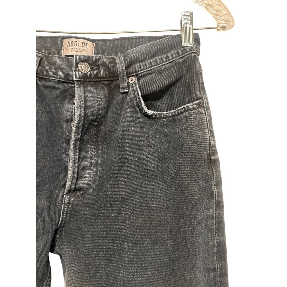 Agolde High Rise Straigt Leg Jeans Womens 28 Black Dark  Wash Button Fly Ankle - Picture 14 of 16